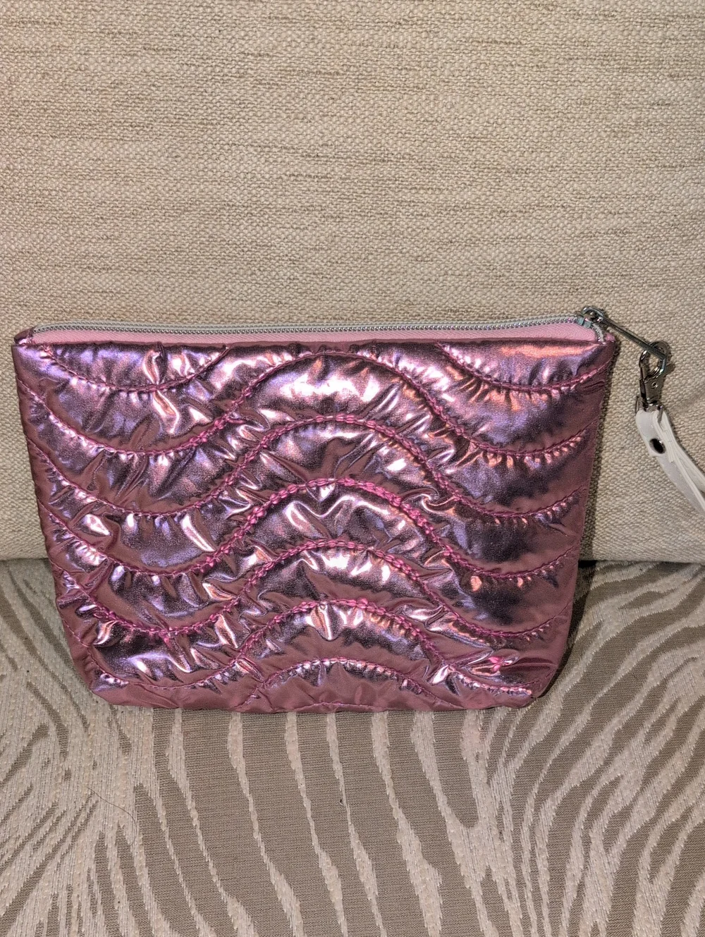 Metallic Pink Quilted Wristlet Pouch With Headband And 2 Kids Bracelets